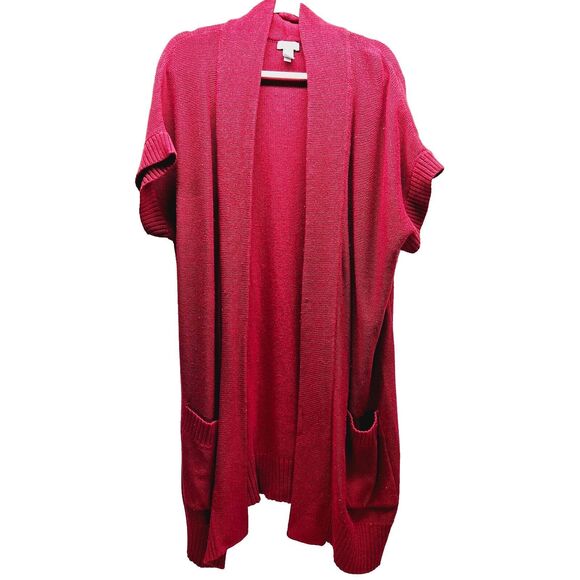 CHICO'S Womens Red Sleeveless Open Front Knit Cardigan Sweater Size 3 XL - Picture 1 of 4